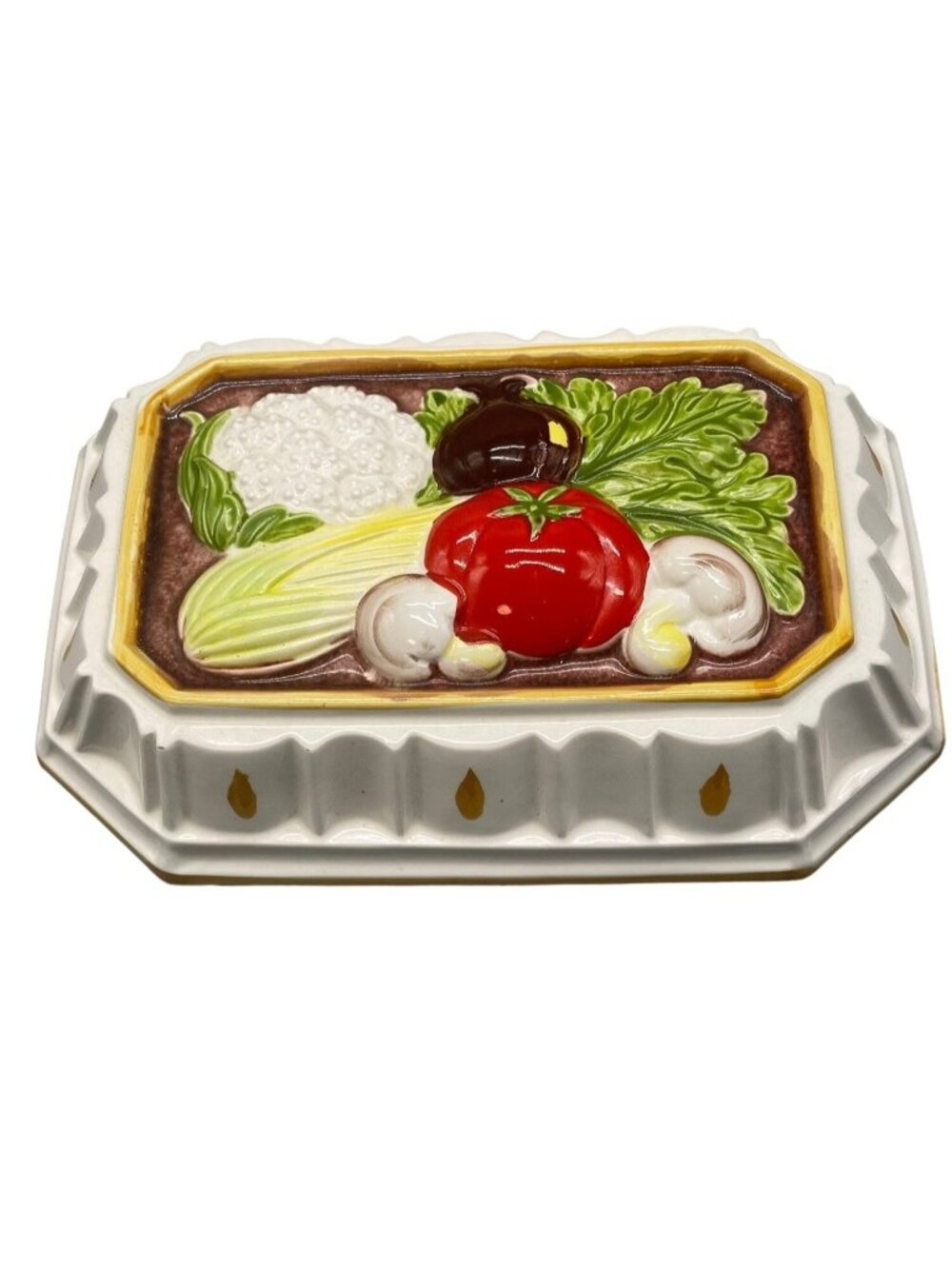 vintage mold ceramic decorative wall artwork rectangle vegetables tomato READ